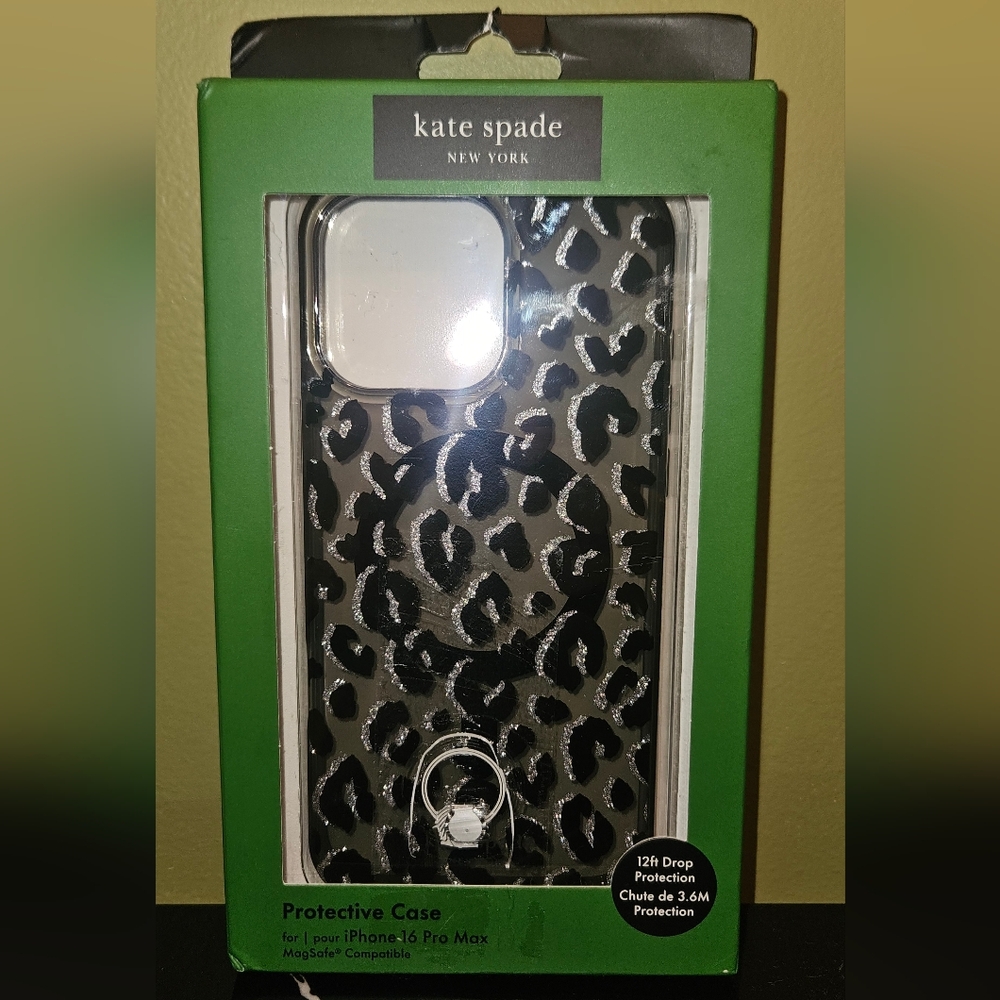Kate Spade Black Cheetah Print Glitter MagSafe Iphone 16 Pro Max Protective Case